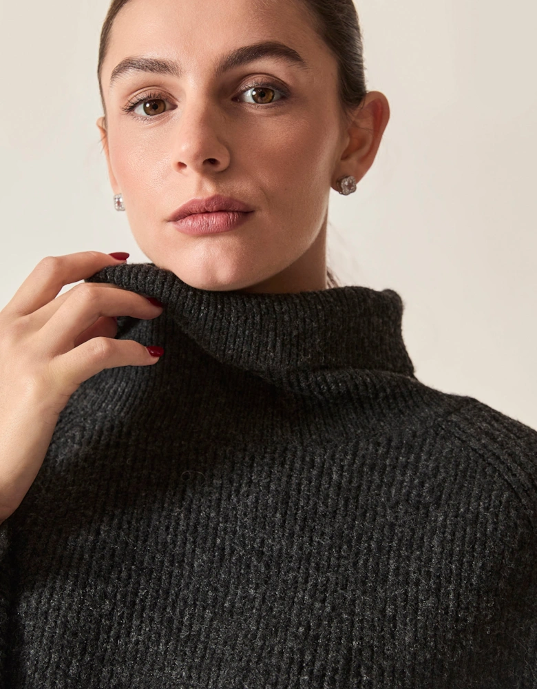 Black Balloon Sleeve Roll Neck Jumper