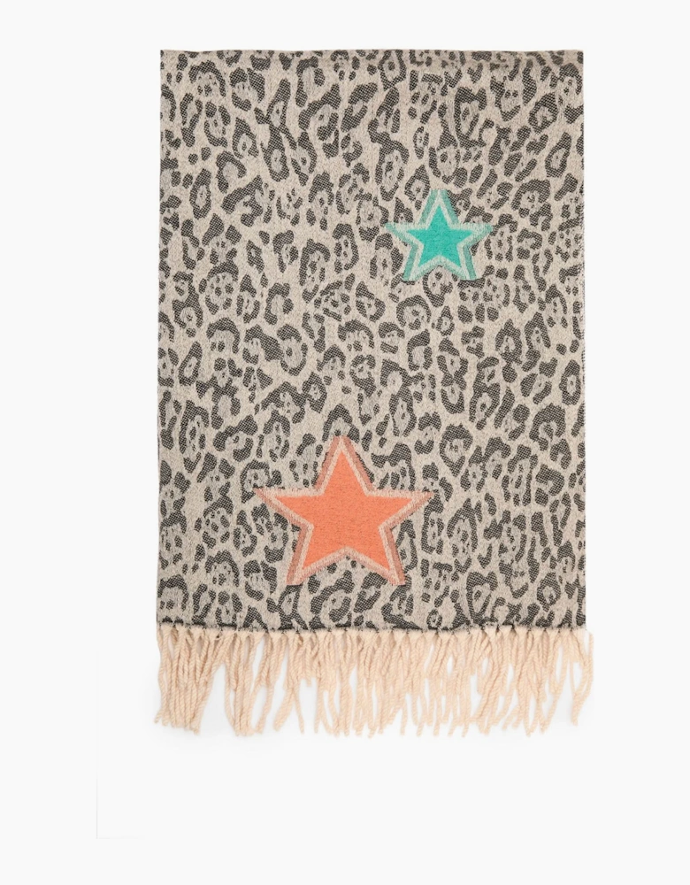 Black Leopard Print Star Scarf