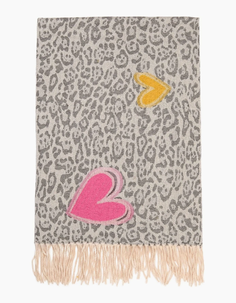 Grey Leopard Print Heart Scarf
