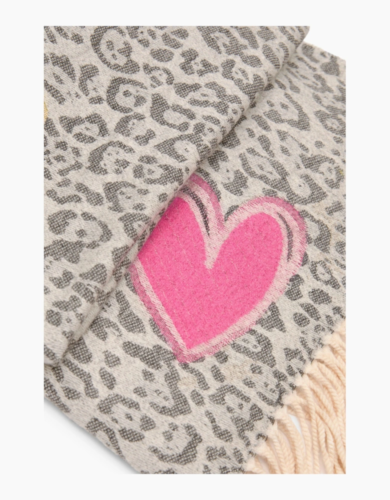 Grey Leopard Print Heart Scarf