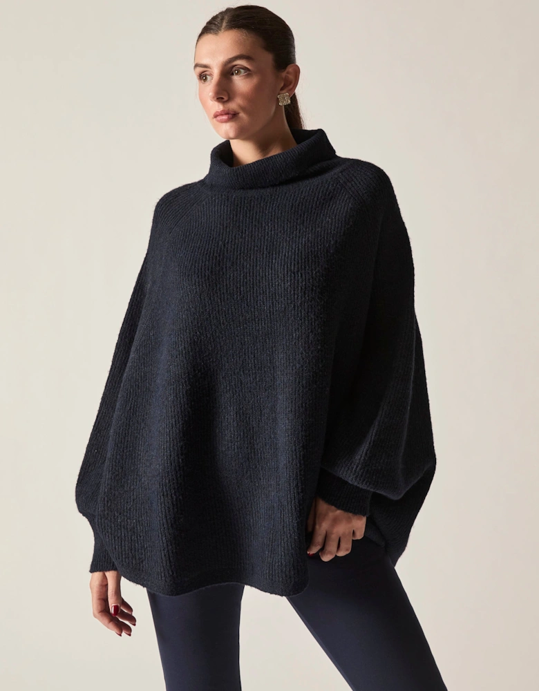 Navy Balloon Sleeve Roll Neck Jumper