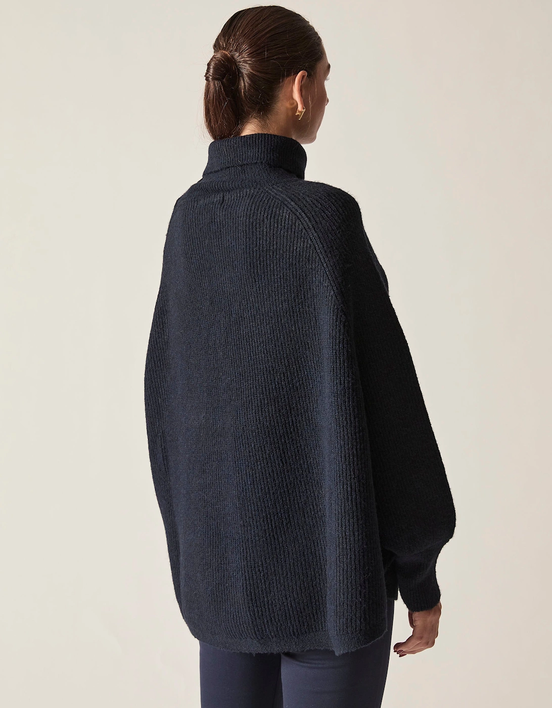 Navy Balloon Sleeve Roll Neck Jumper