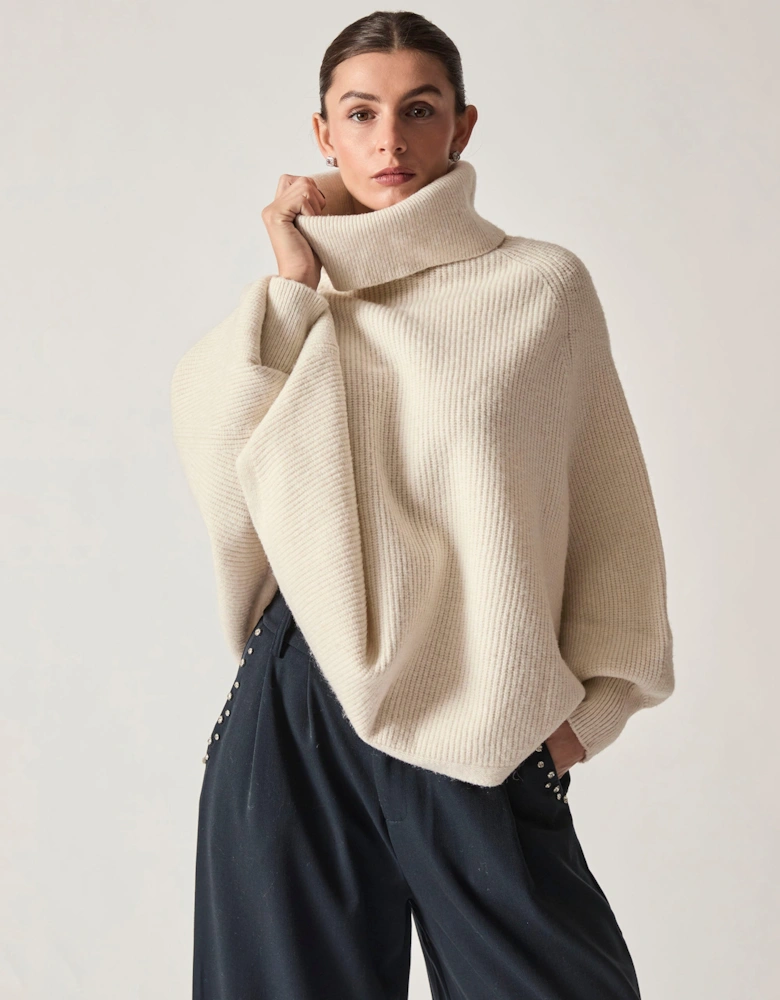 White Balloon Sleeve Roll Neck Jumper