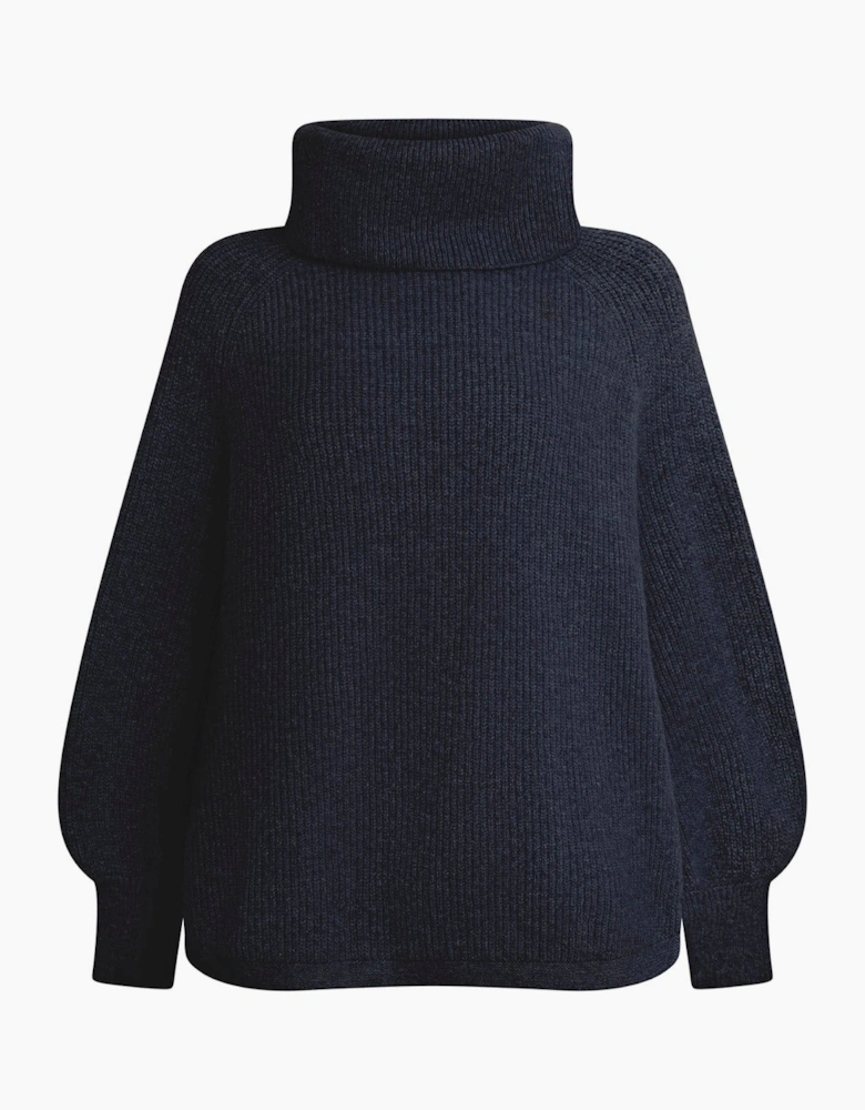 Navy Balloon Sleeve Roll Neck Jumper