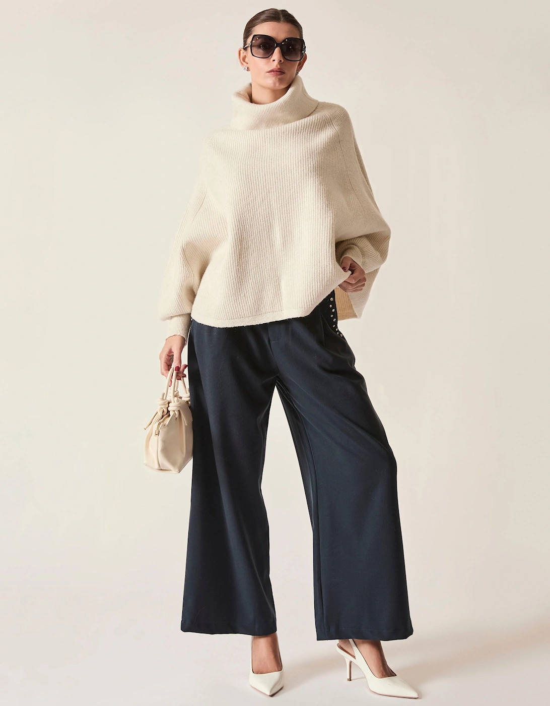White Balloon Sleeve Roll Neck Jumper