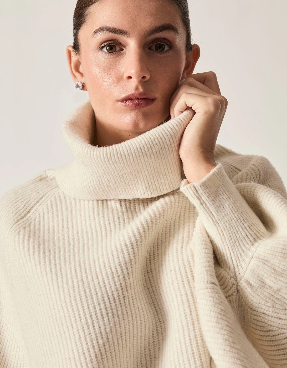 White Balloon Sleeve Roll Neck Jumper
