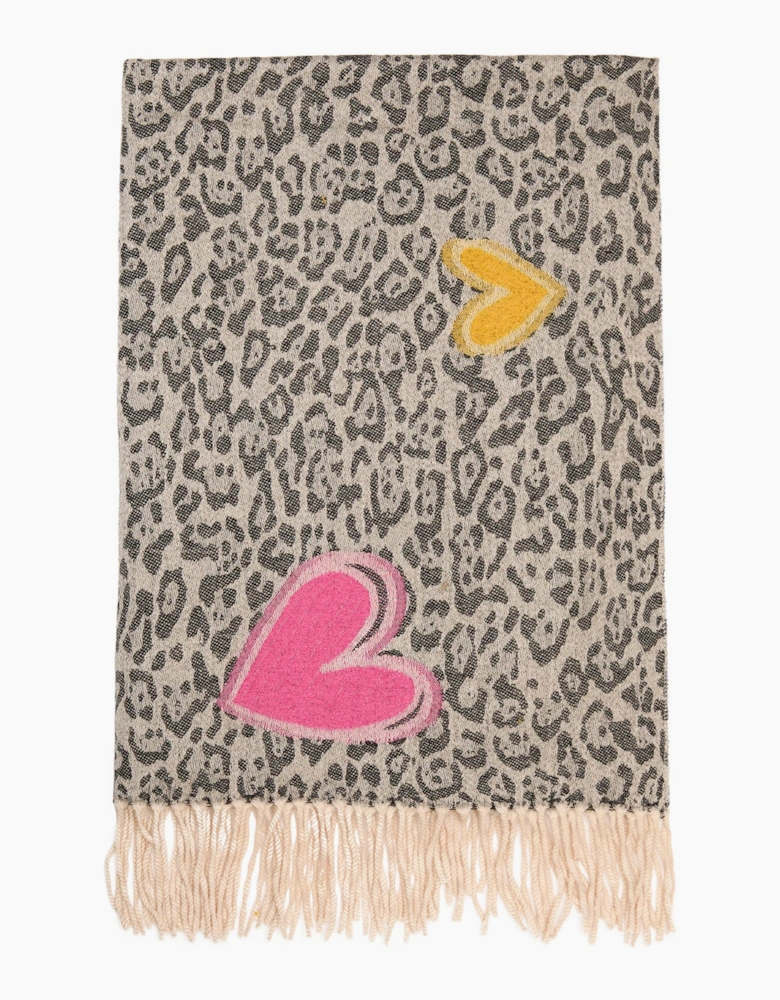 Black Leopard Print Heart Scarf