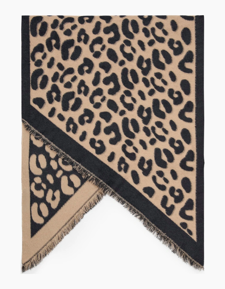 Navy & Camel Leopard Print Scarf