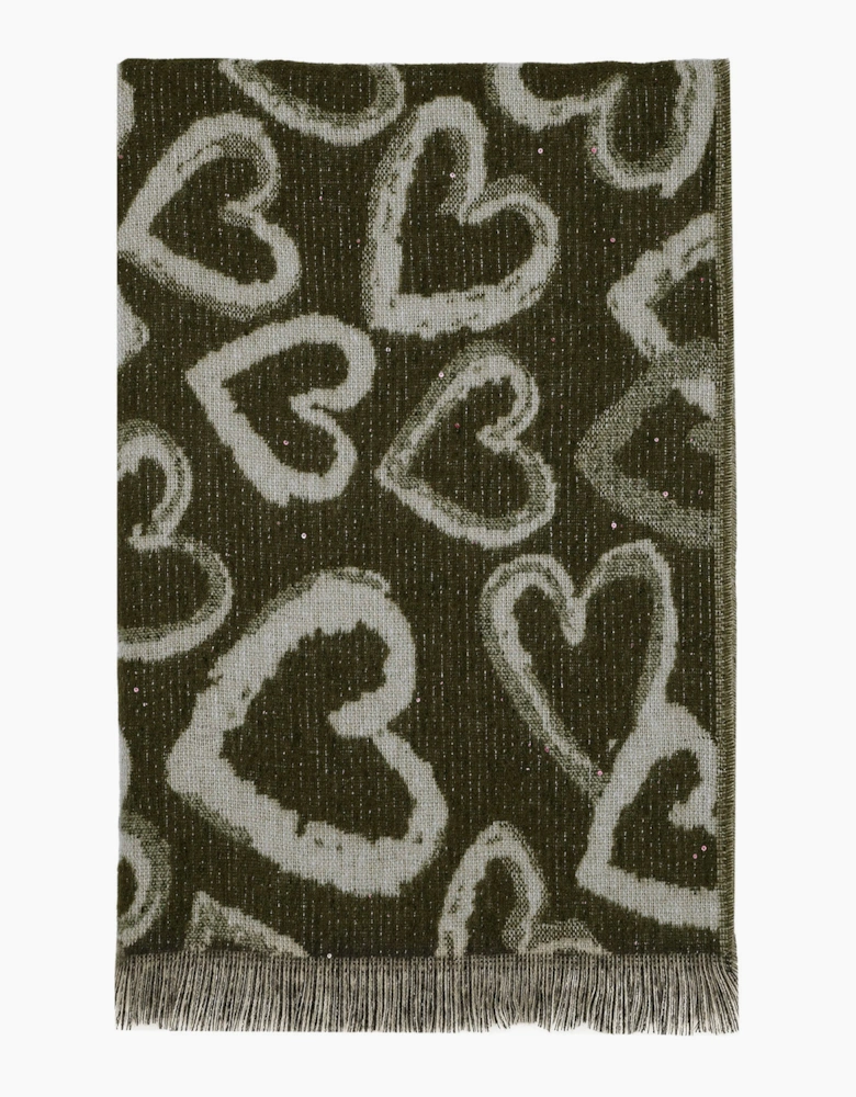 Green Heart Print Scarf