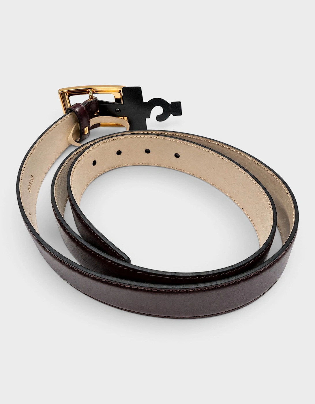 Medusa Calf Leather Belt Gold Tone Buckle Burgundy Dark Red