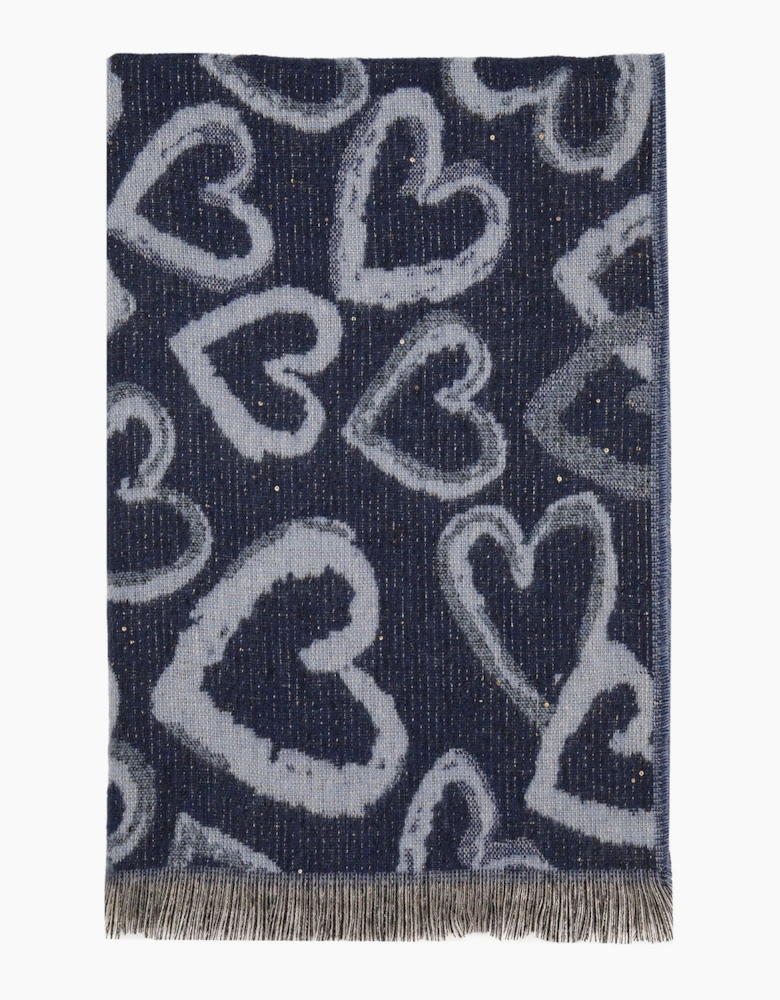 Navy Heart Print Scarf