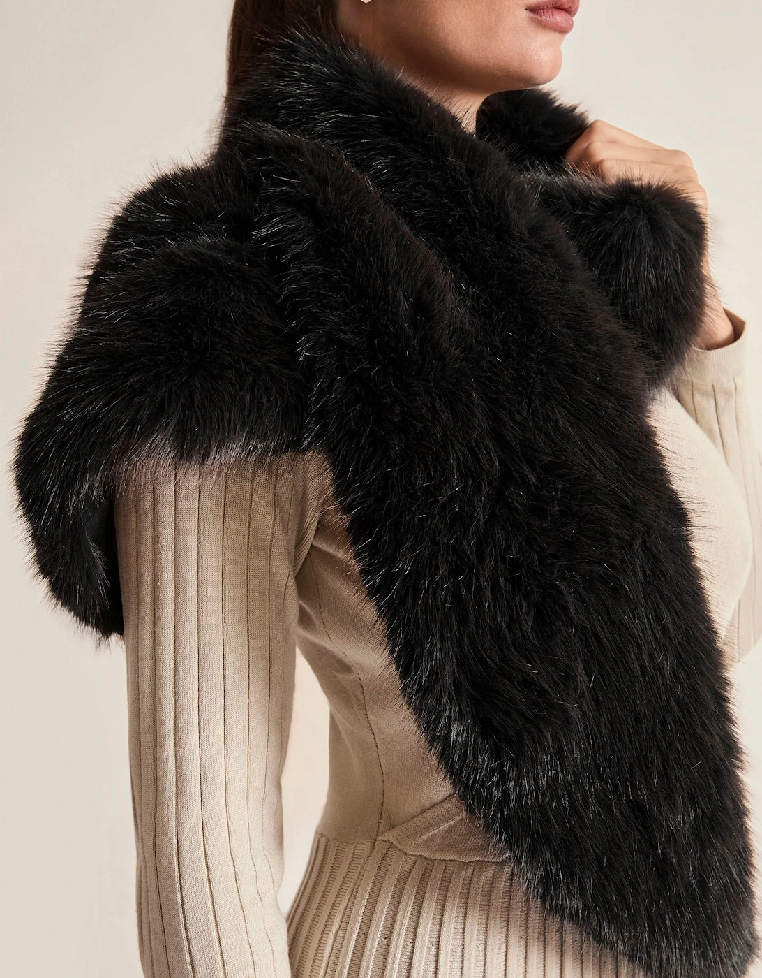 Black Faux Fur Loop-Through Scarf