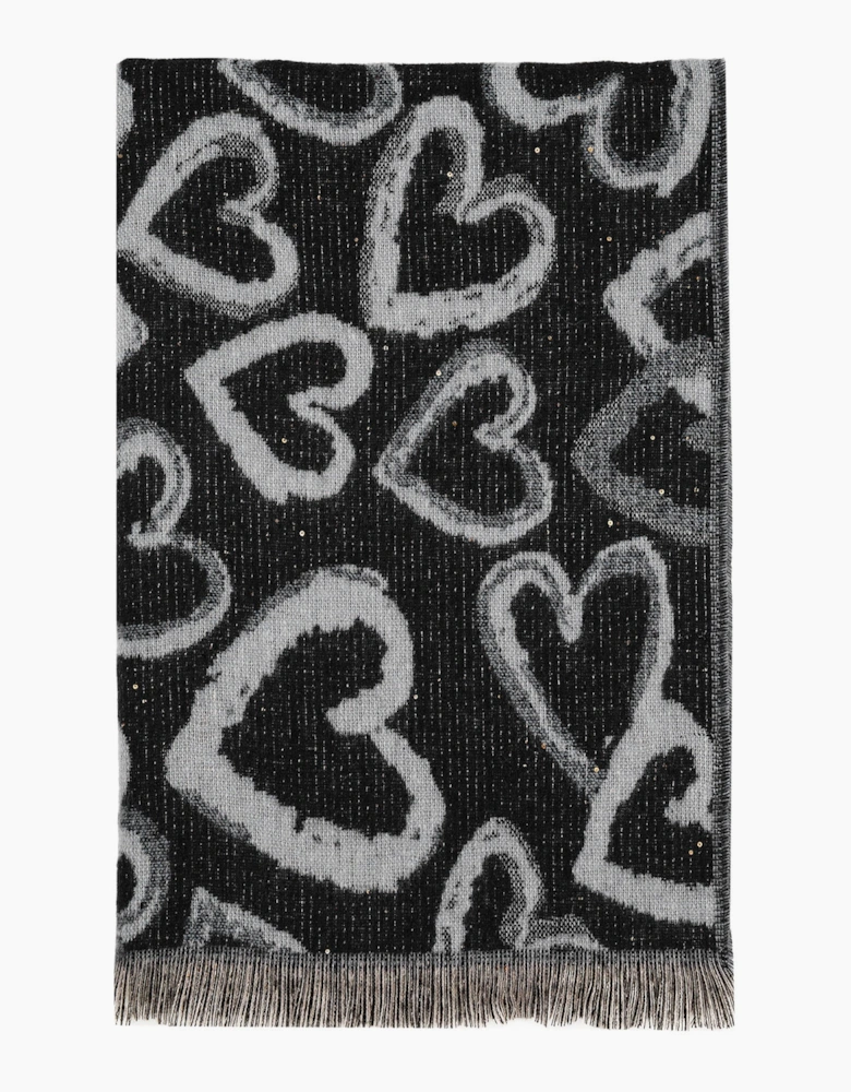 Black Heart Print Scarf
