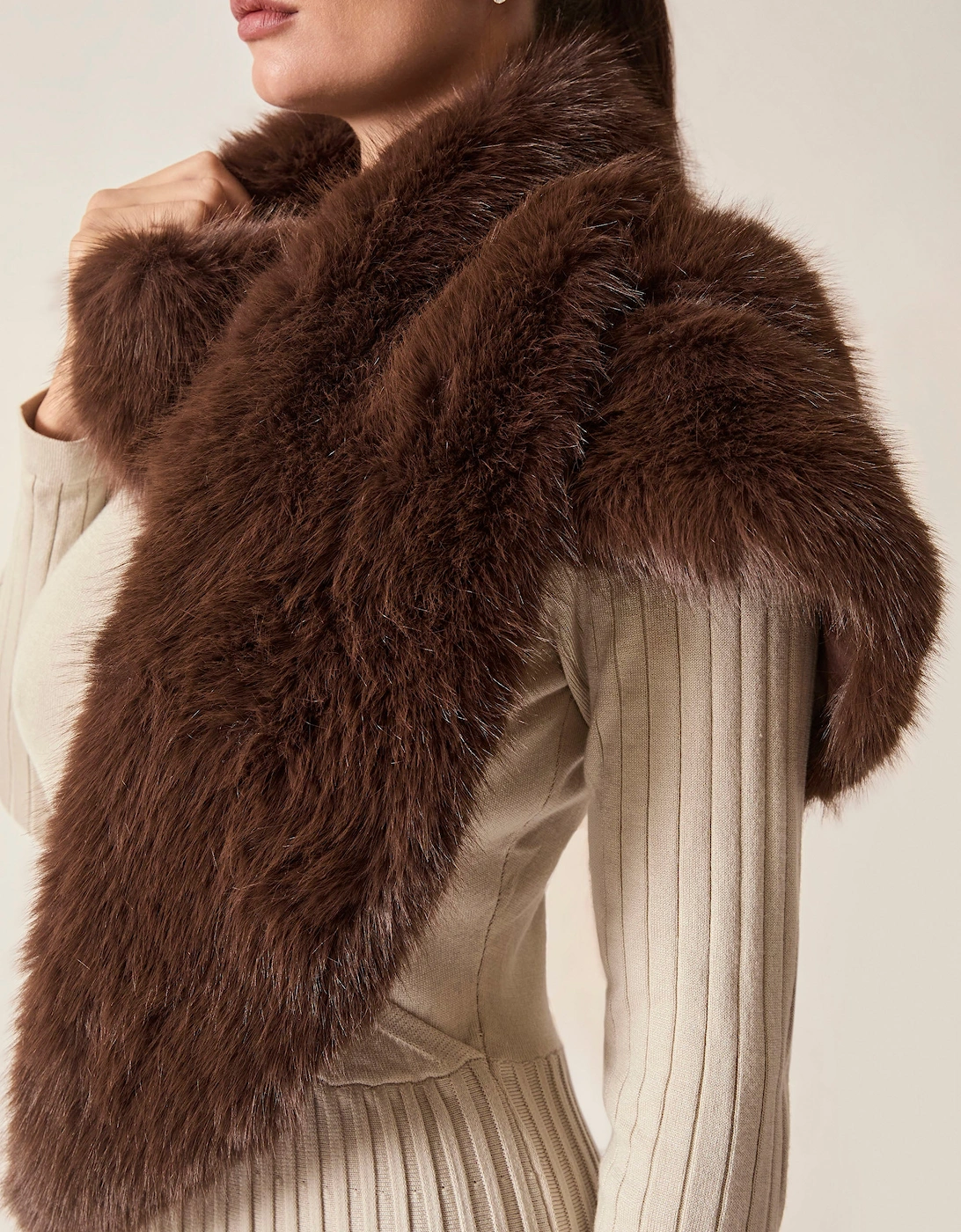 Brown Faux Fur Loop-Through Scarf