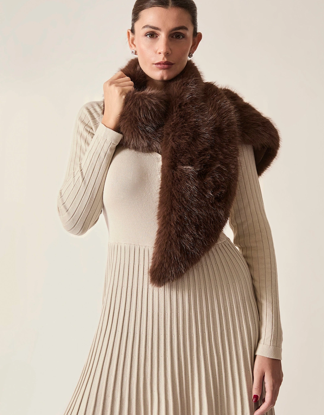 Brown Faux Fur Loop-Through Scarf