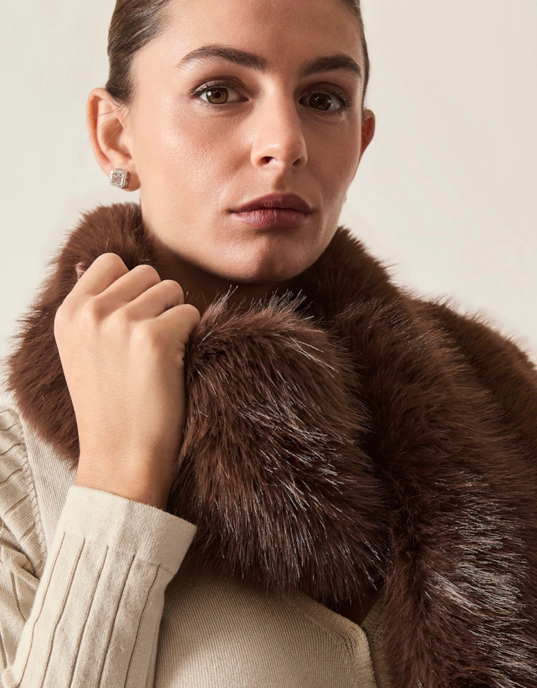 Brown Faux Fur Loop-Through Scarf