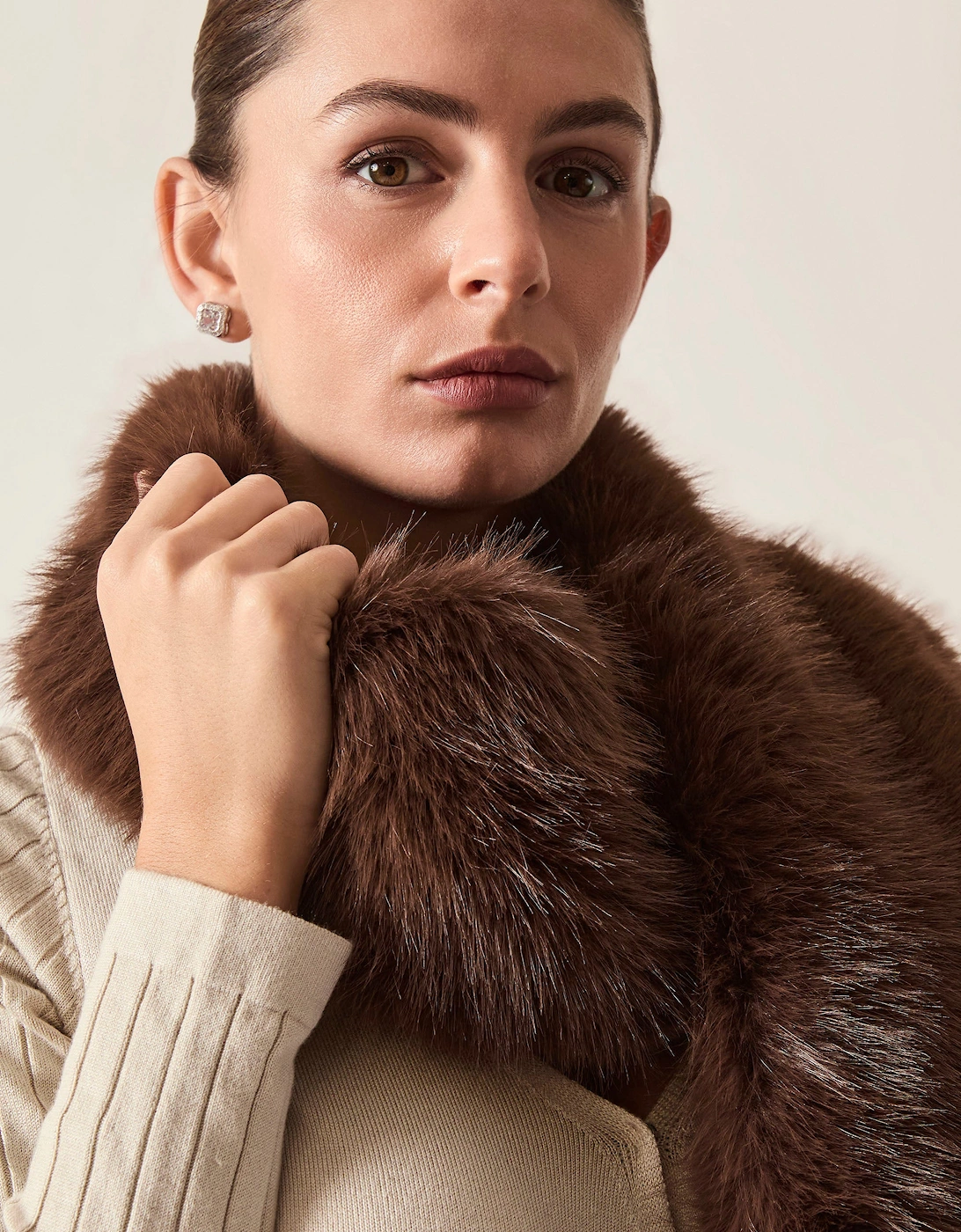 Brown Faux Fur Loop-Through Scarf