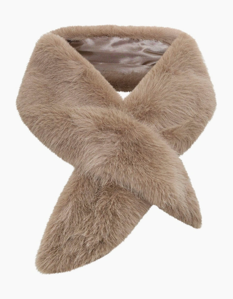 Taupe Faux Fur Loop-Through Scarf