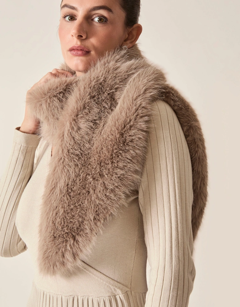Taupe Faux Fur Loop-Through Scarf
