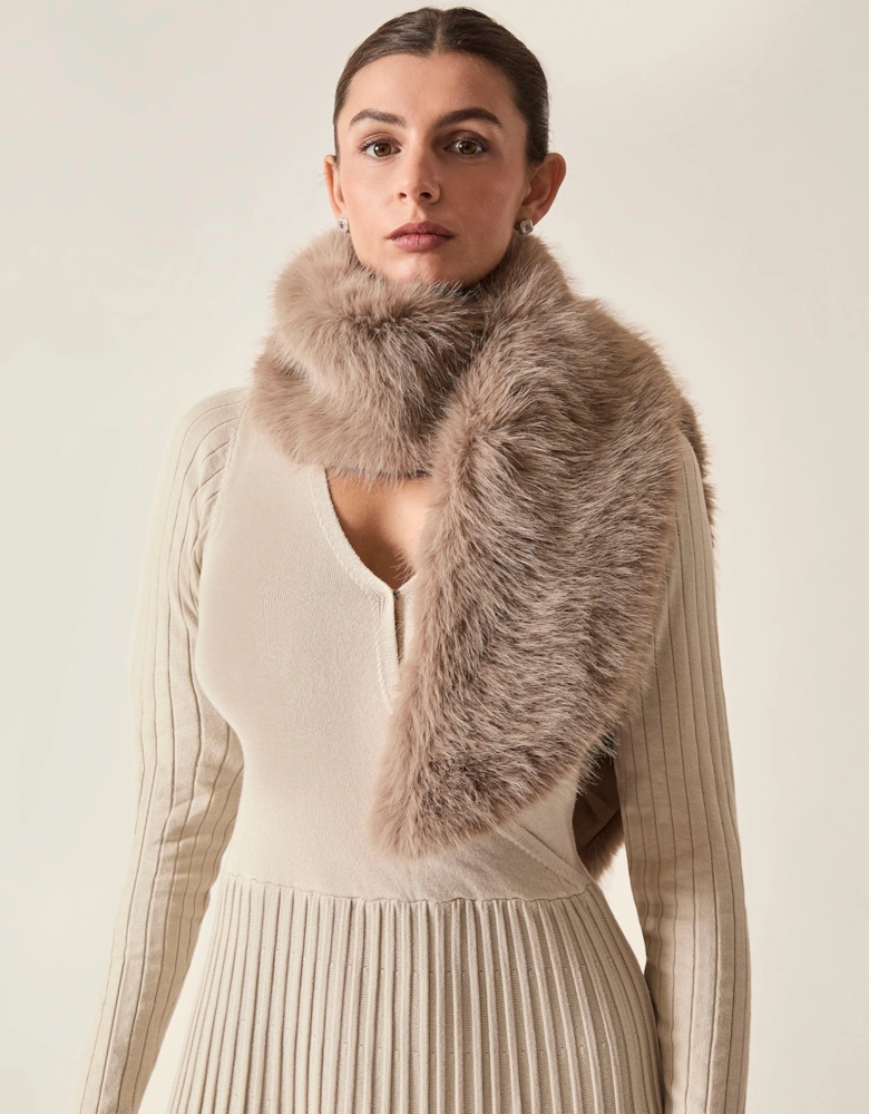 Taupe Faux Fur Loop-Through Scarf