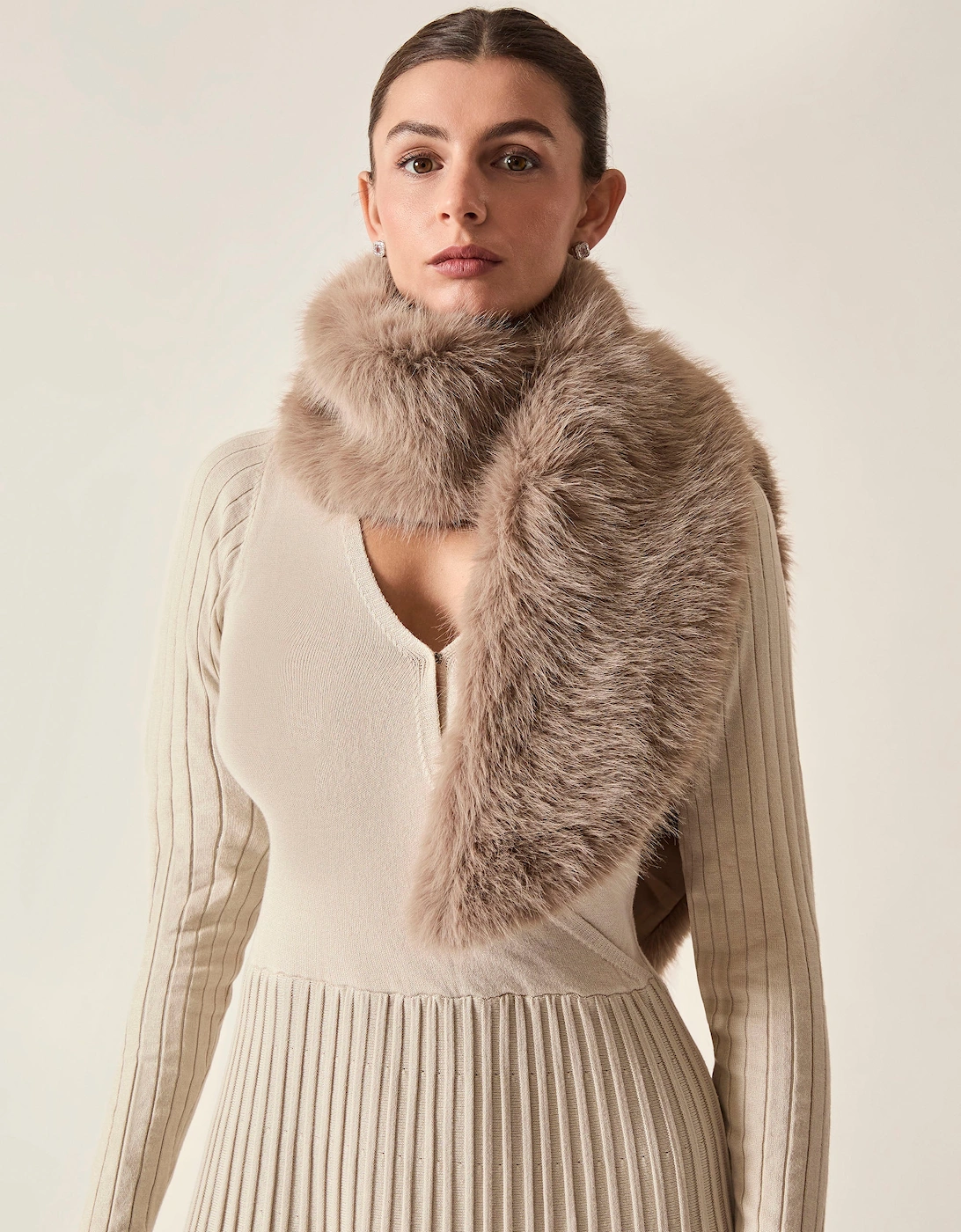 Taupe Faux Fur Loop-Through Scarf