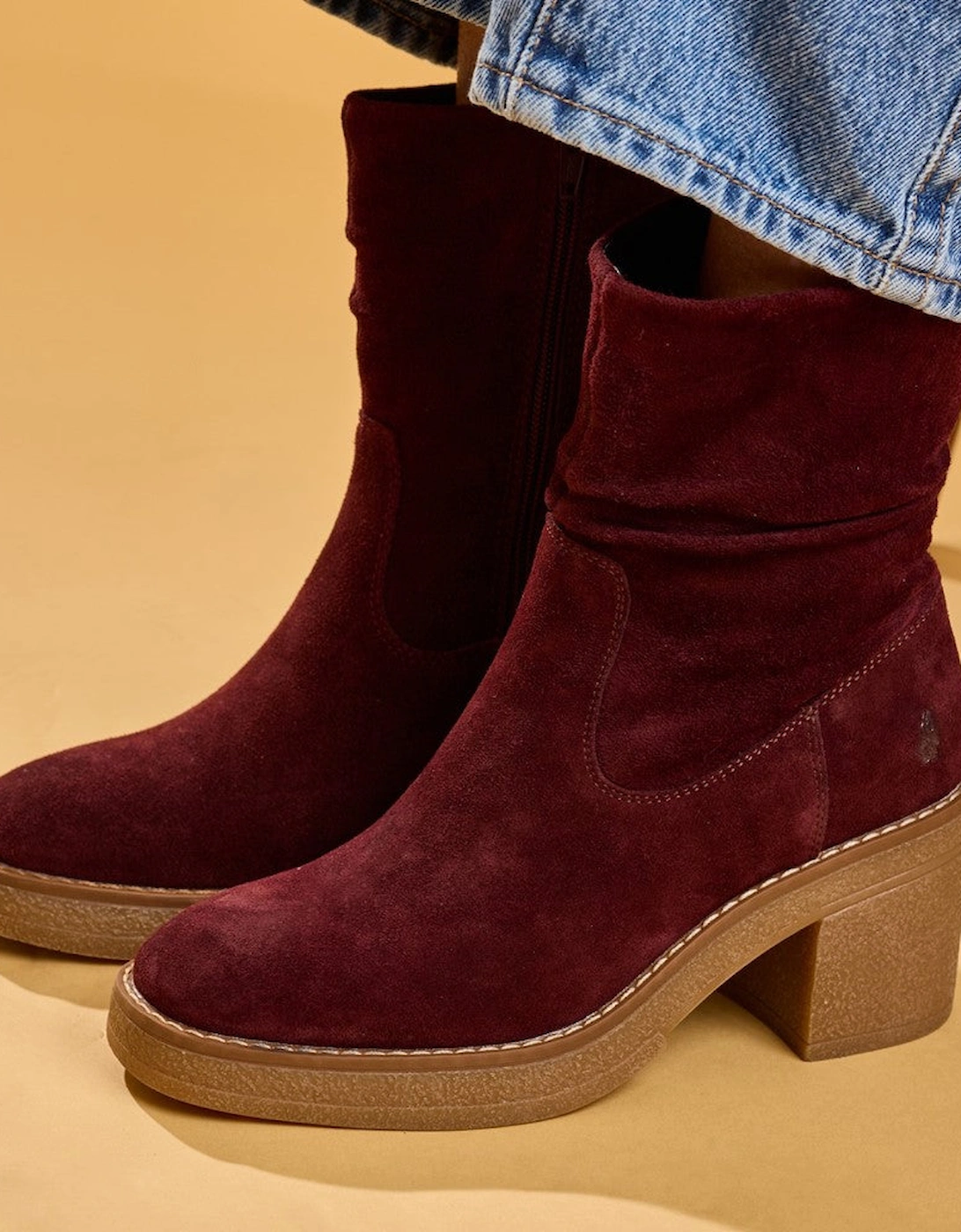 Hush Puppies Flora Ruched Boot Womens Mid Calf Boots Plum