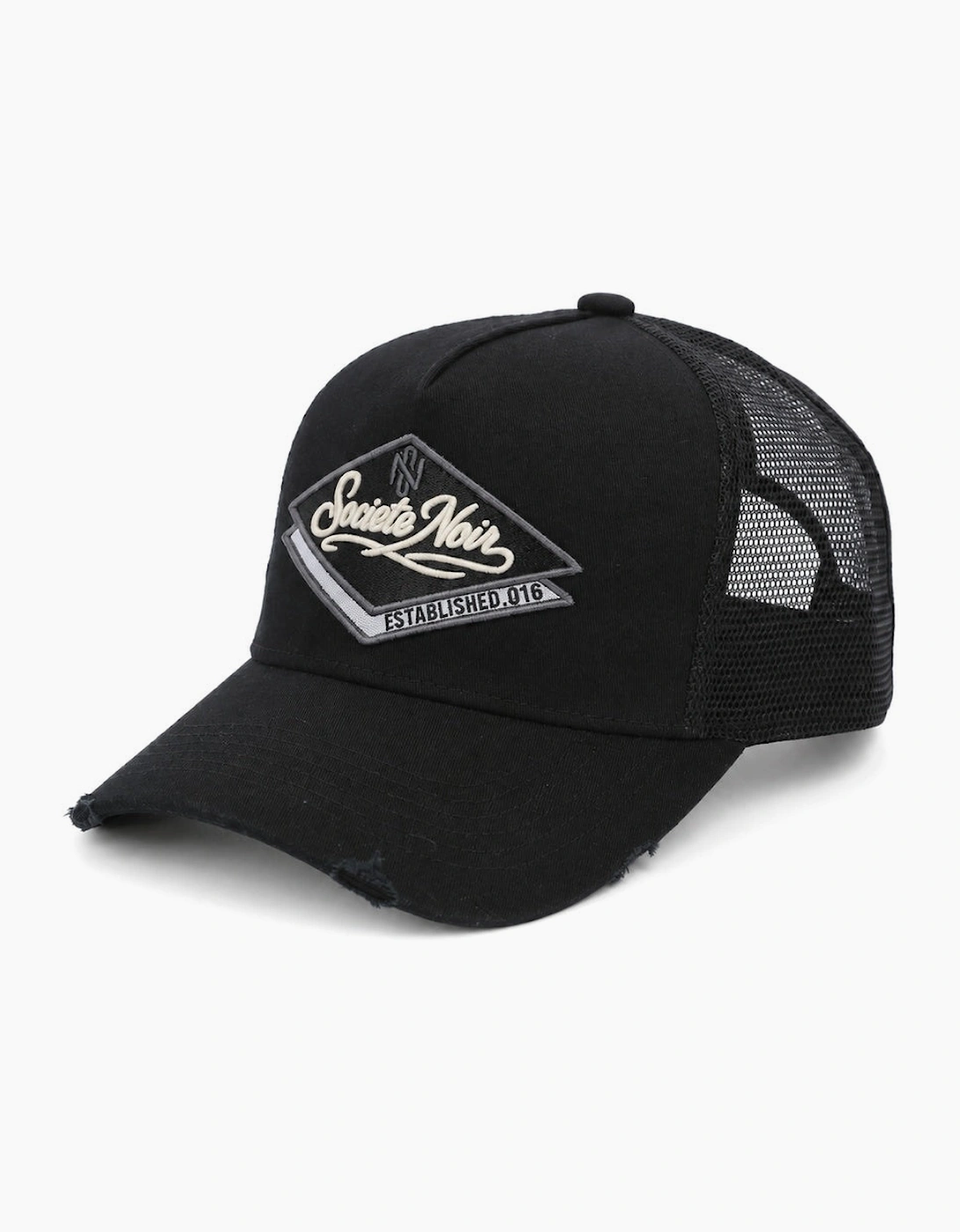 Societe Noir Diamond Distressed Mesh Trucker Cap Black/Grey