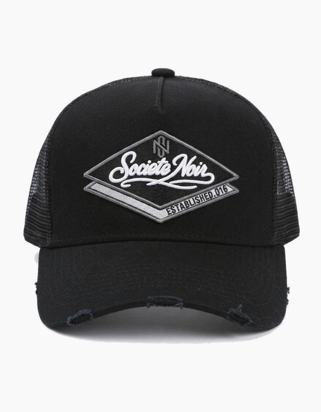 Societe Noir Diamond Distressed Mesh Trucker Cap Black/Grey