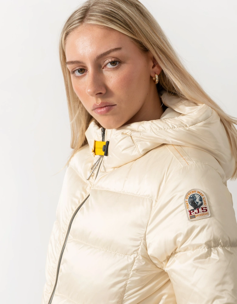 Parajumpers Mariah Womens Hooded Down Bomber Jacket - Warm Ivory 132