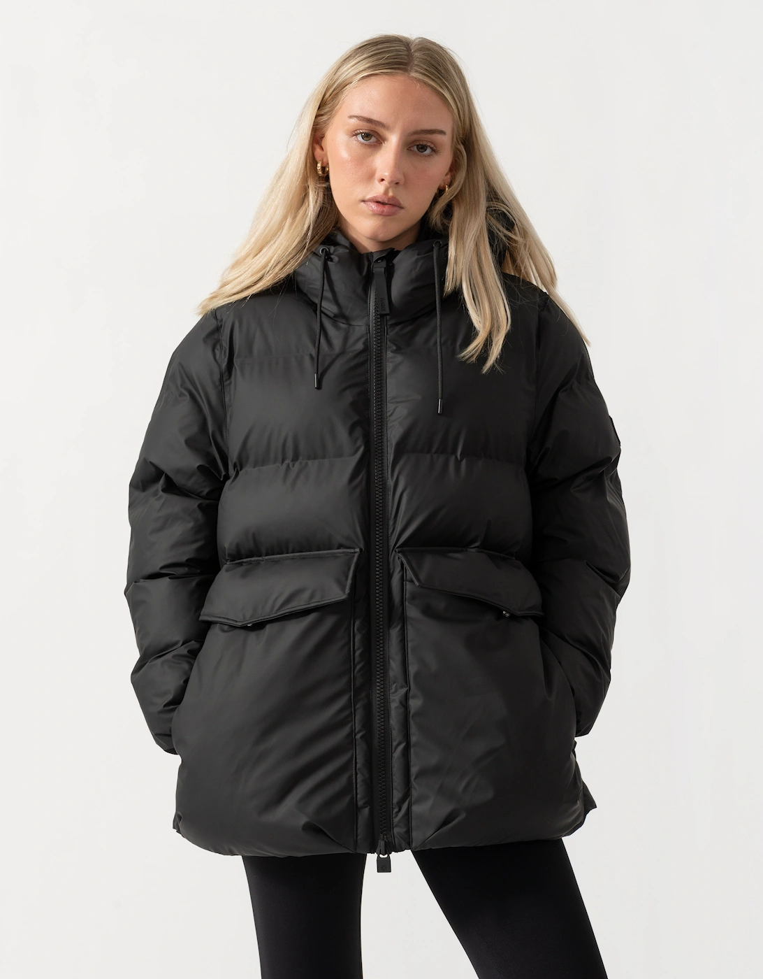 Rains Alta Womens A-Line Puffer Jacket - 01 Black