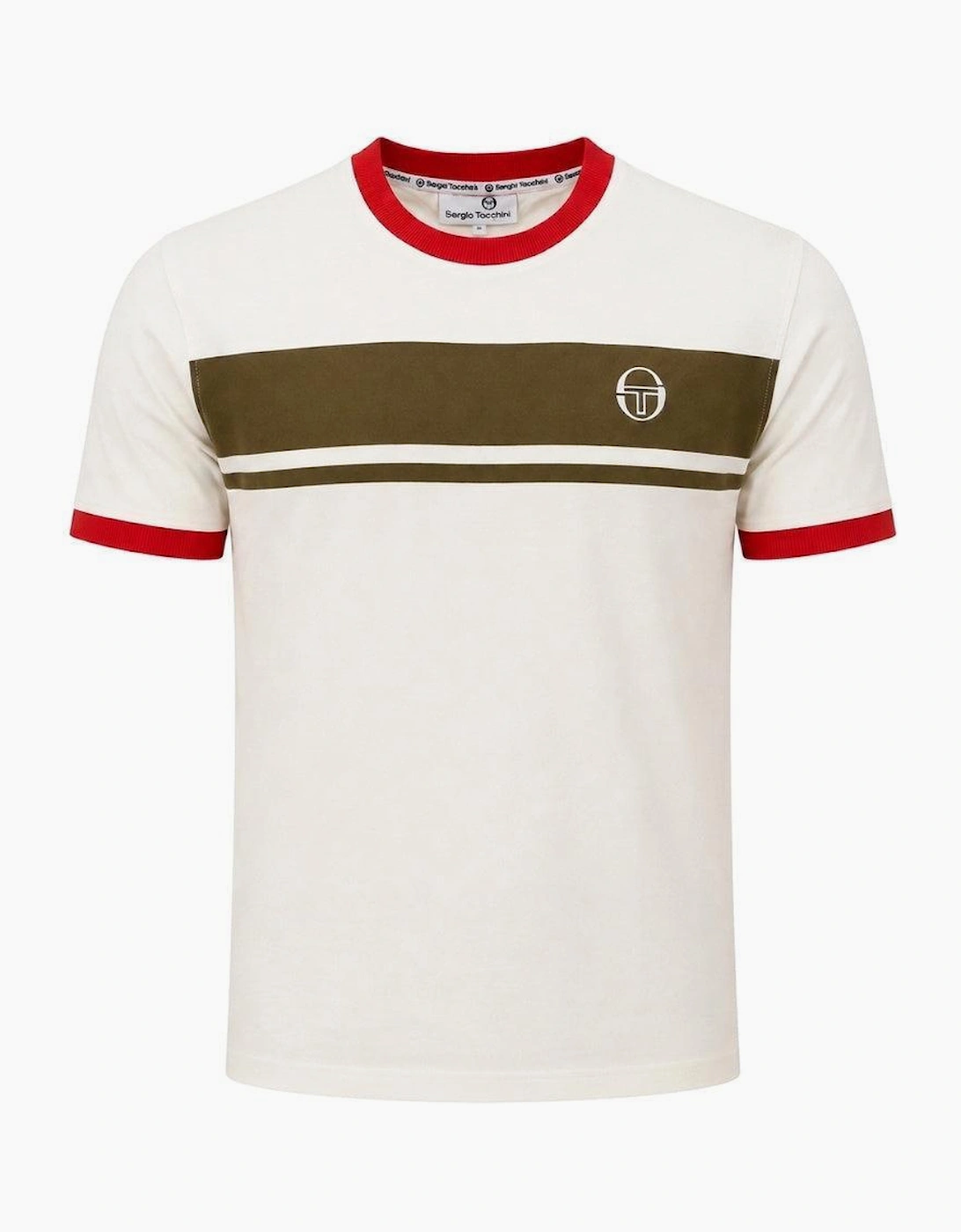 Sergio Tacchini Master Crew Neck T-Shirt Gardenia/Dark Olive/Adrenaline Rush
