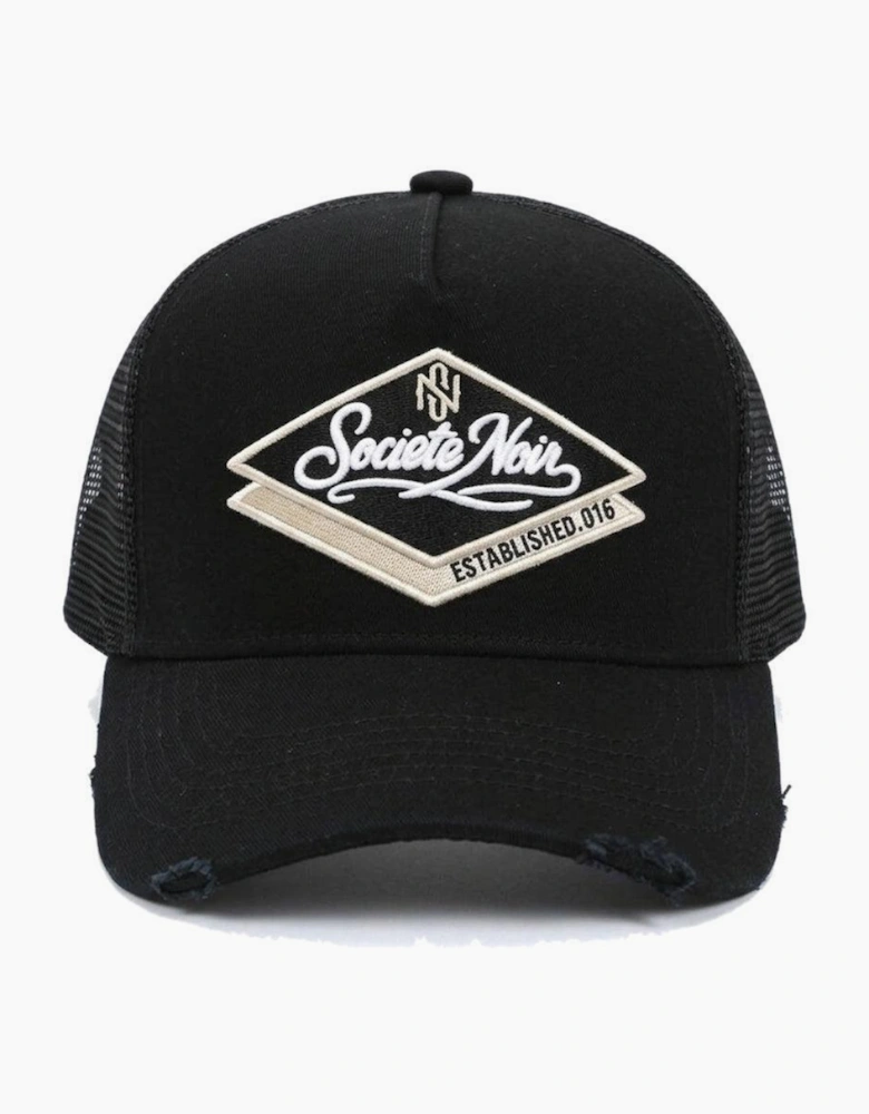 Societe Noir Diamond Distressed Mesh Trucker Cap Black/Beige