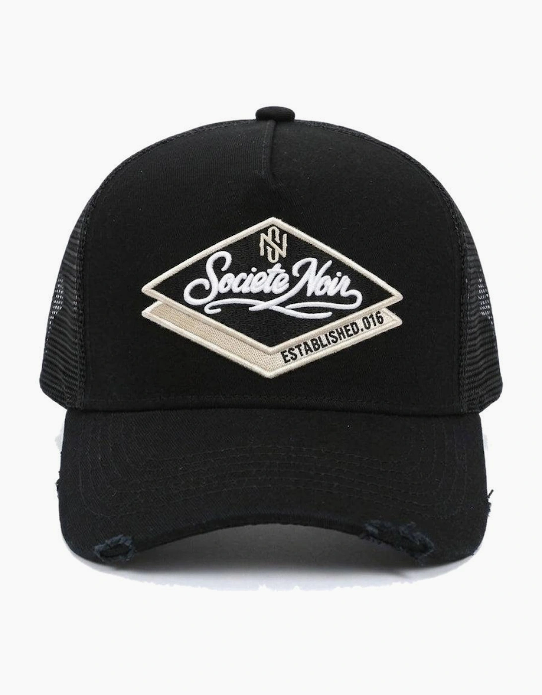 Societe Noir Diamond Distressed Mesh Trucker Cap Black/Beige