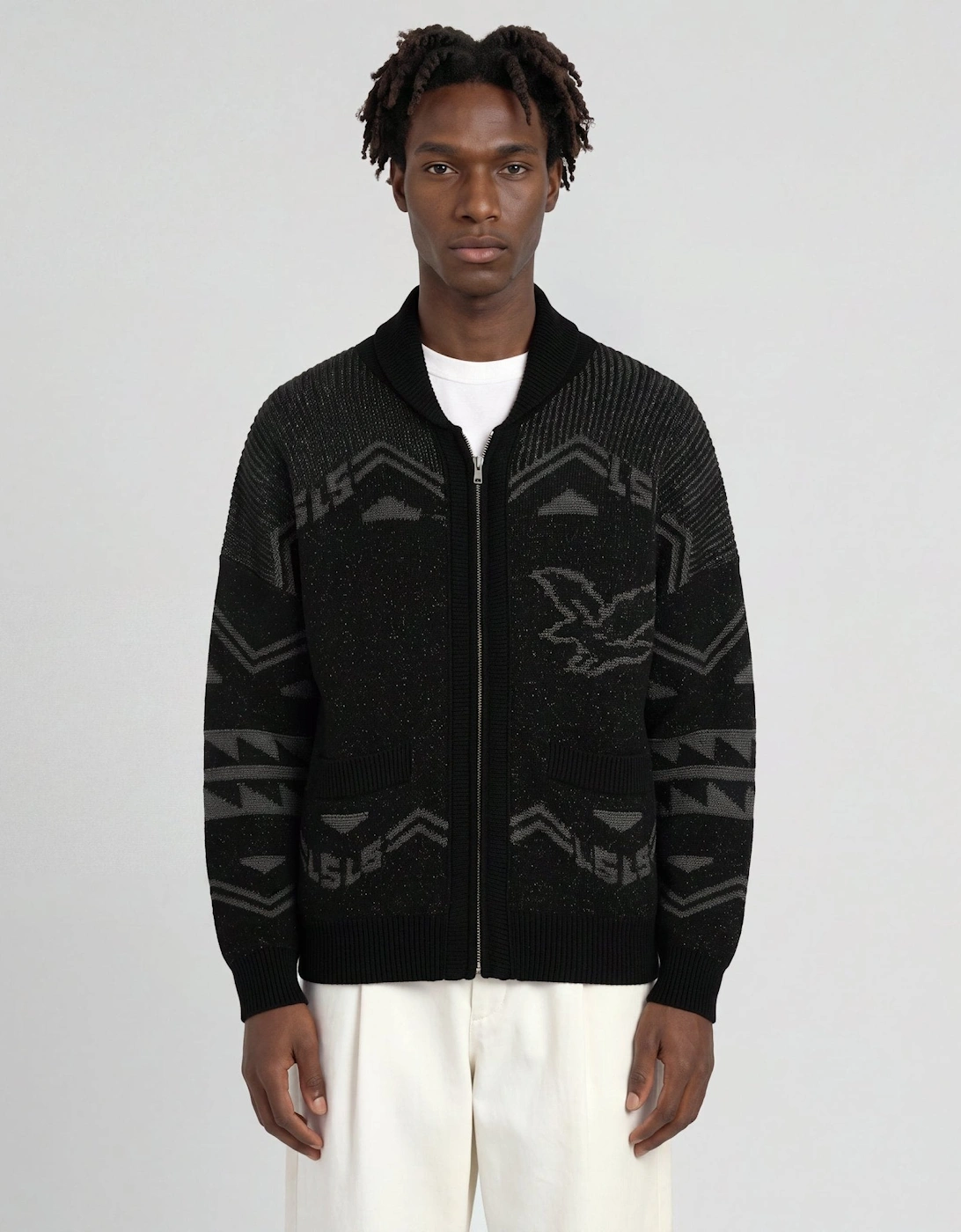 Eagle Jacquard Zip Cardigan