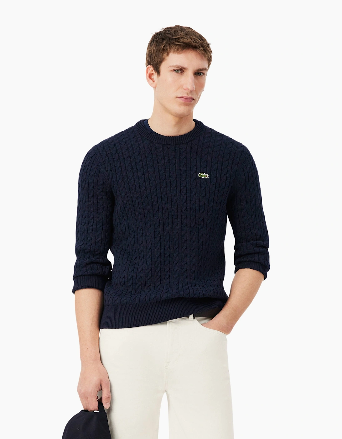Lacoste Cable Knit Mens Cotton Jumper - Navy Blue/Green 802