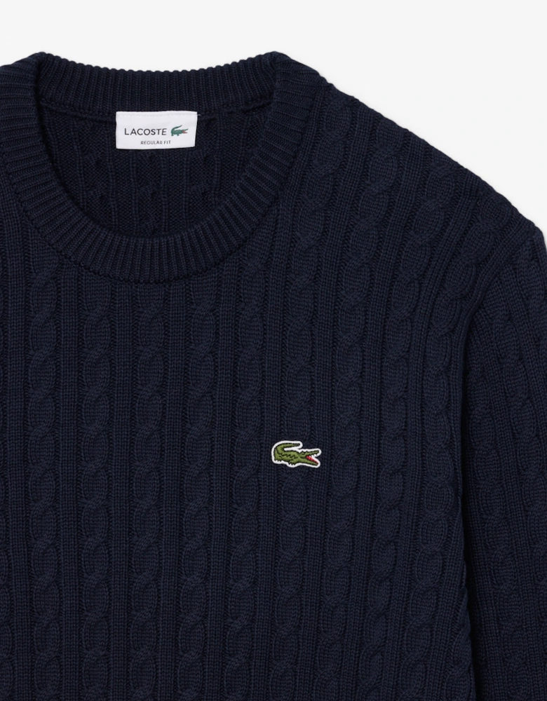 Lacoste Cable Knit Mens Cotton Jumper - Navy Blue/Green 802