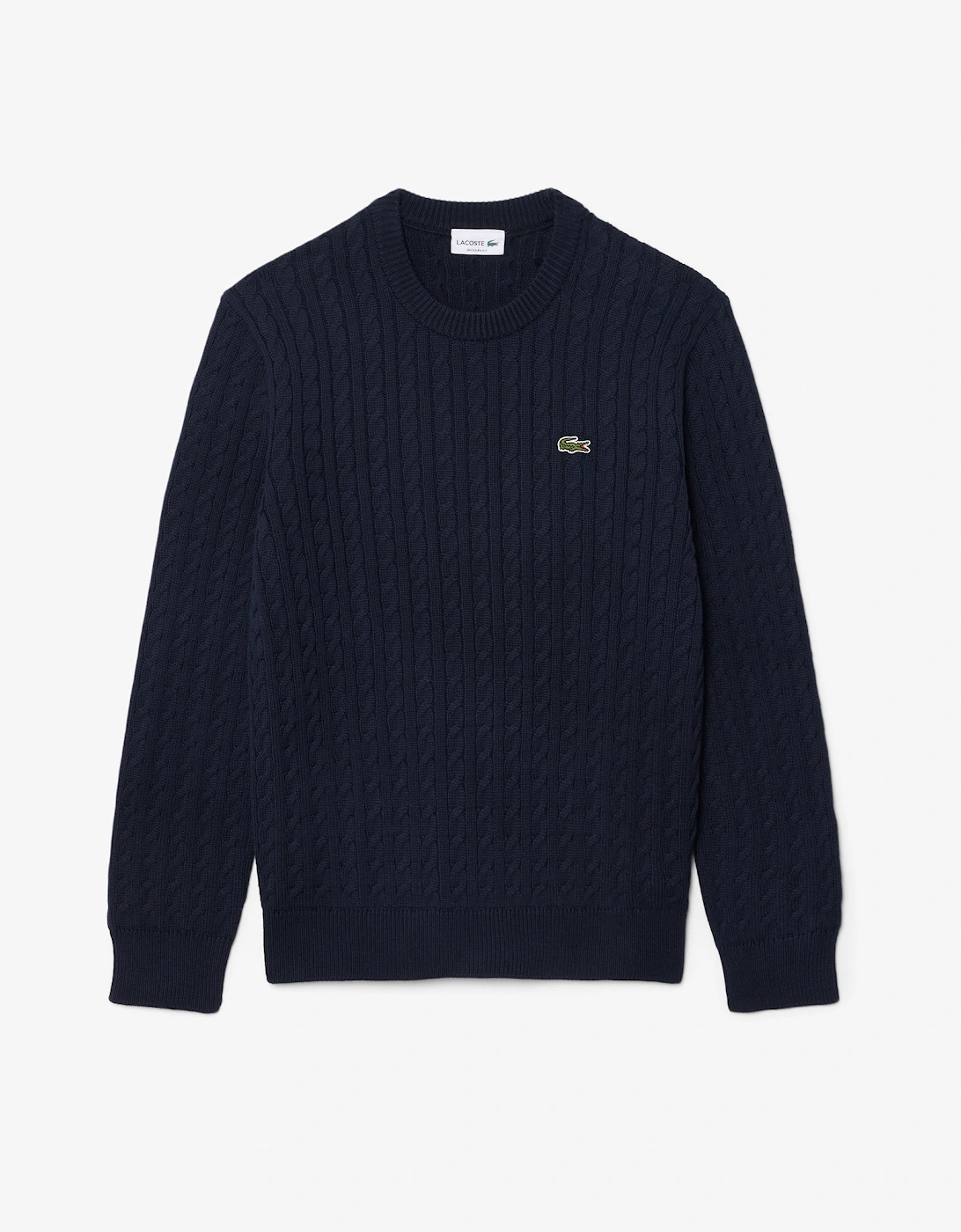 Lacoste Cable Knit Mens Cotton Jumper - Navy Blue/Green 802