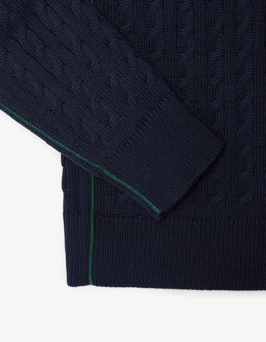 Lacoste Cable Knit Mens Cotton Jumper - Navy Blue/Green 802