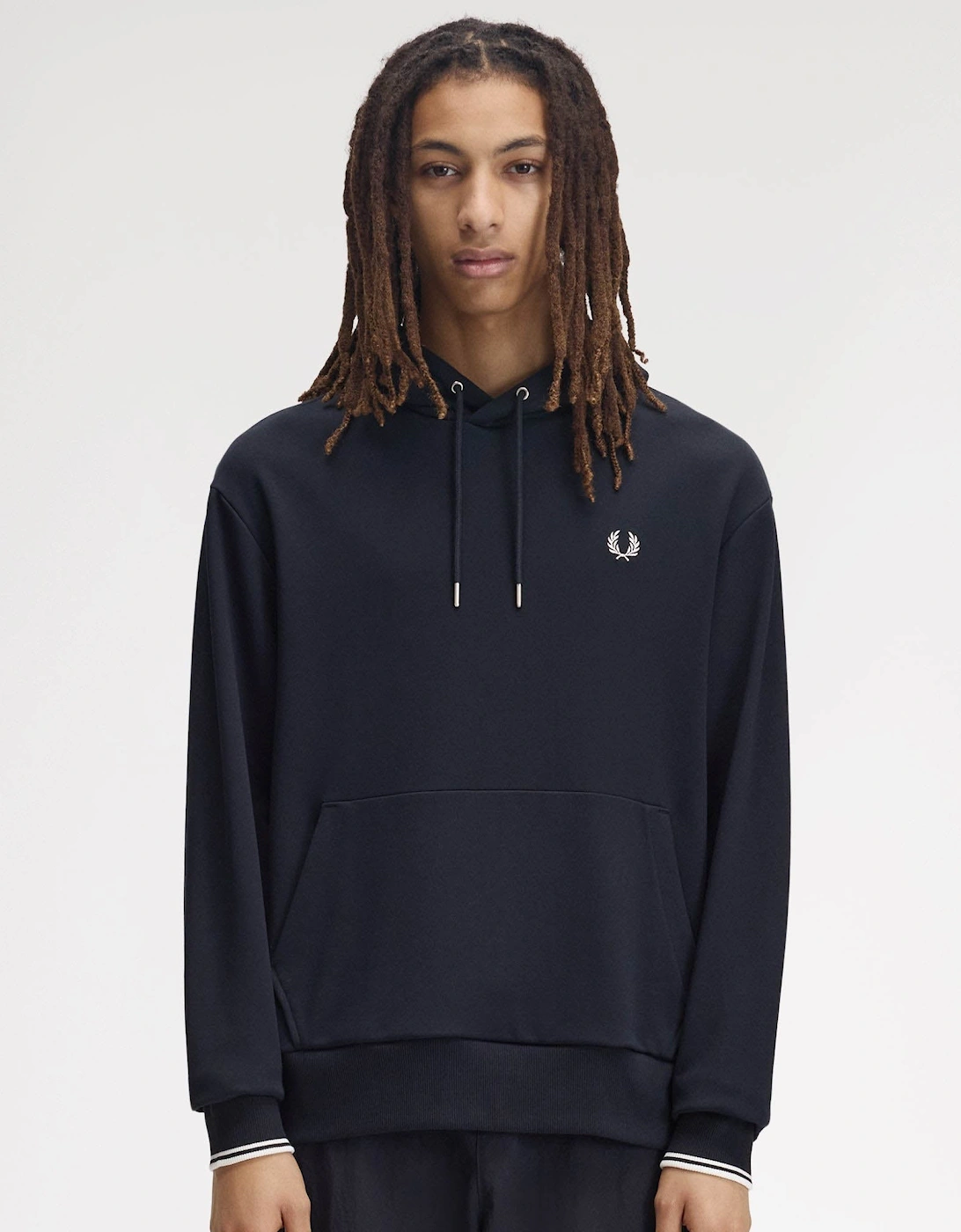 Fred Perry Mens Tipped Cuff Hooded Sweatshirt - Navy 608