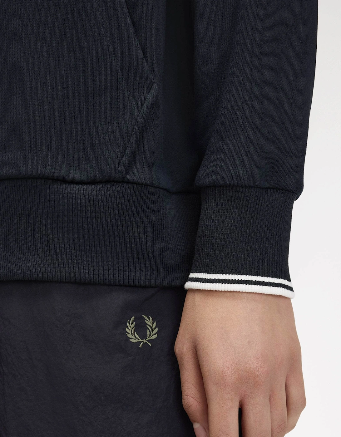 Fred Perry Mens Tipped Cuff Hooded Sweatshirt - Navy 608