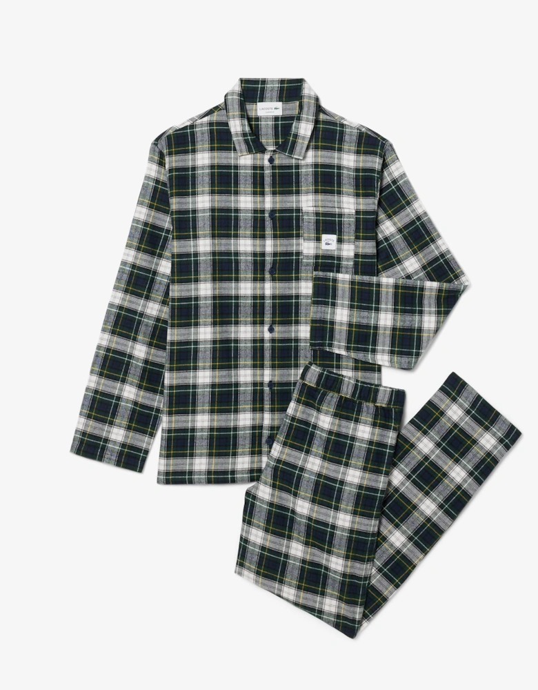 Lacoste Woven Mens Flannel Pyjama Set - Navy Blue/Sinople-Flour-Honey-Black W63