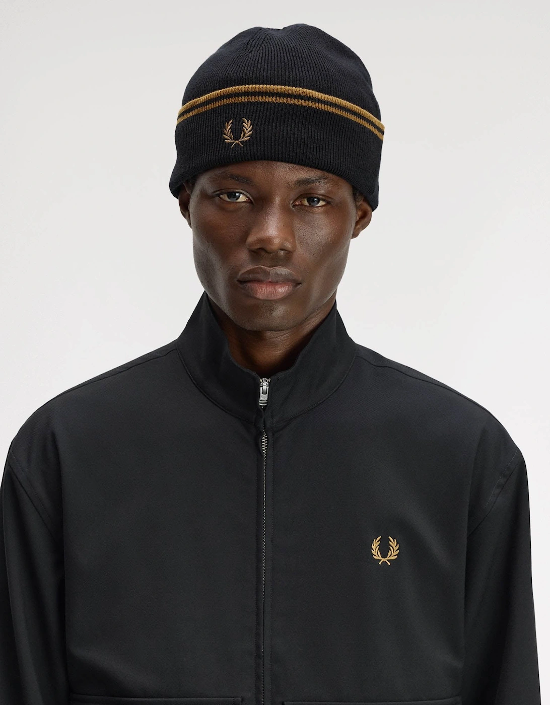 Fred Perry Mens Twin Tipped Merino Wool Beanie - Black/Dark Caramel U12