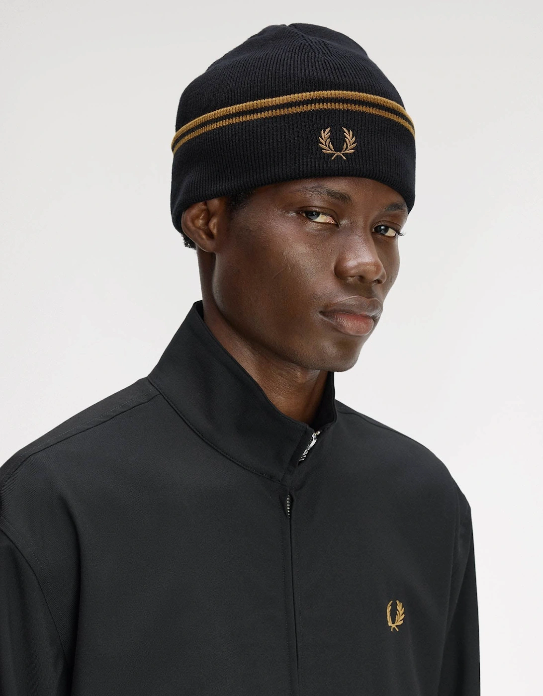 Fred Perry Mens Twin Tipped Merino Wool Beanie - Black/Dark Caramel U12