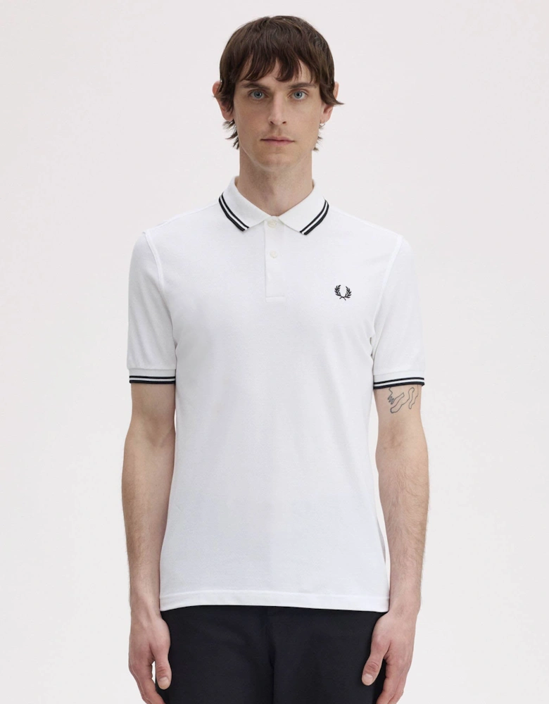 Fred Perry Mens Twin Tipped Signature Polo Shirt - White 200