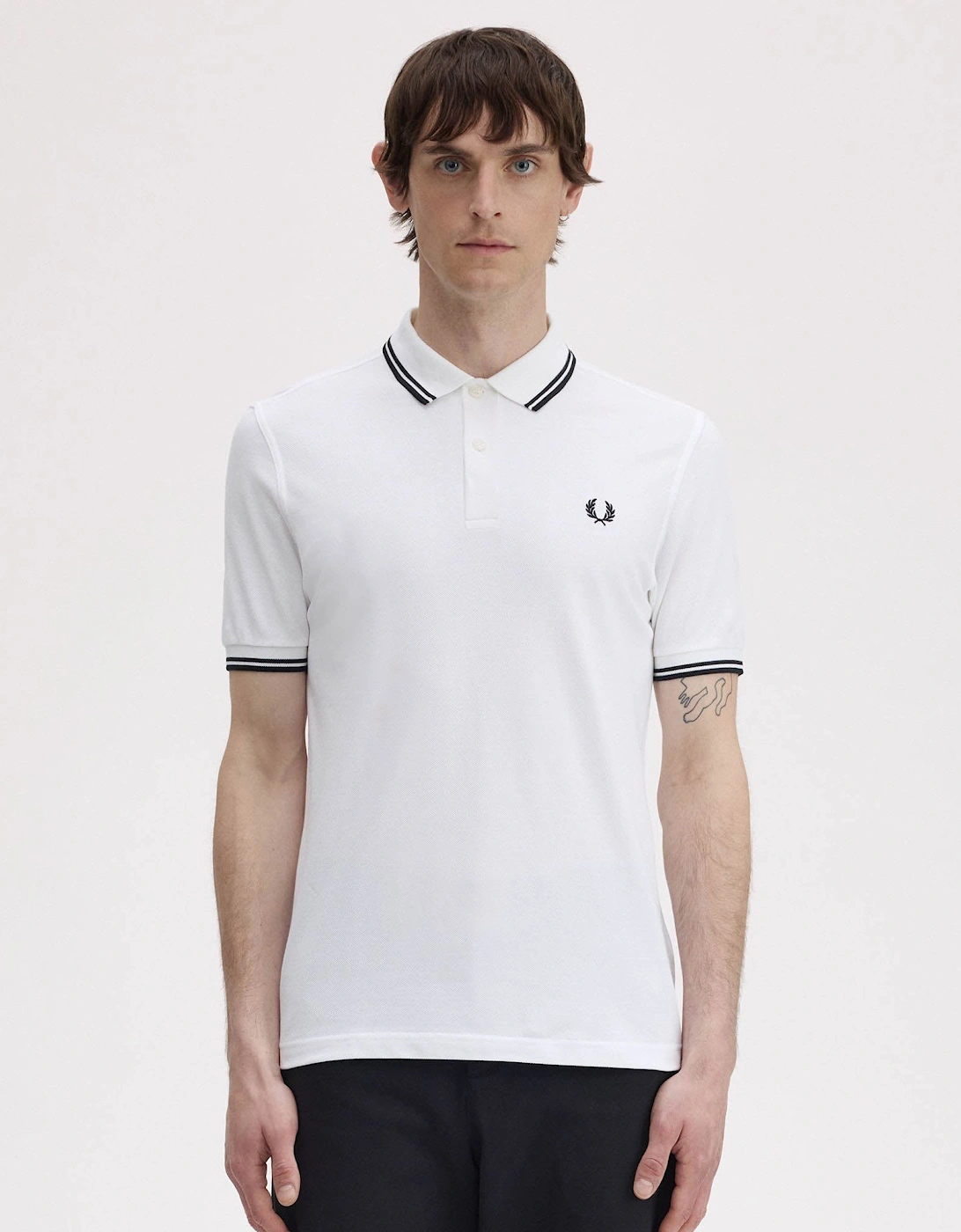 Fred Perry Mens Twin Tipped Signature Polo Shirt - White 200