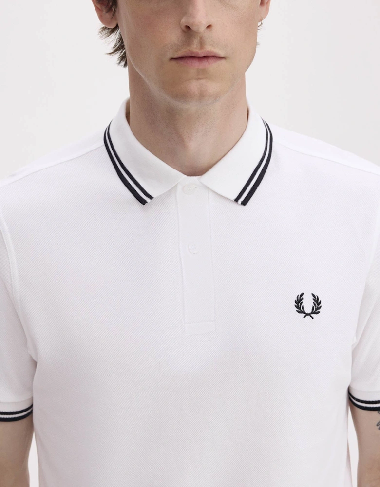 Fred Perry Mens Twin Tipped Signature Polo Shirt - White 200