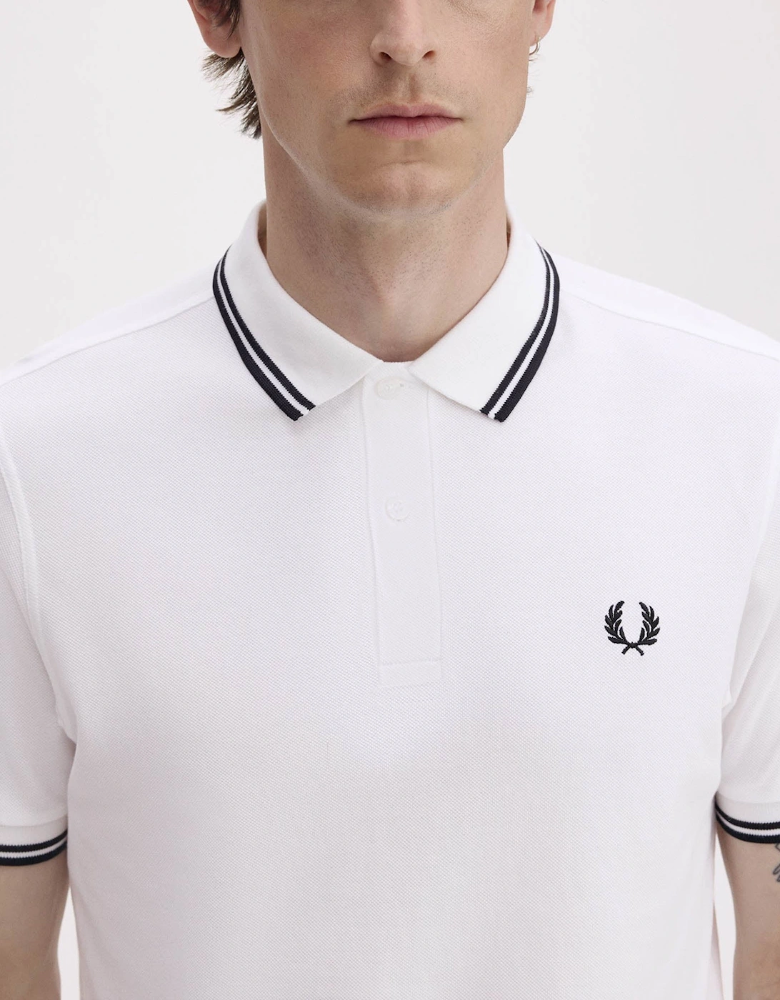 Fred Perry Mens Twin Tipped Signature Polo Shirt - White 200
