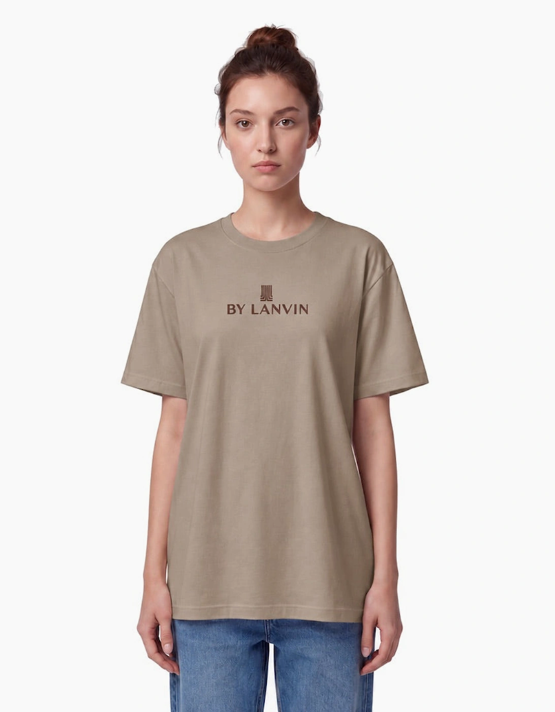 By Lanvin Embroidered Central Logo Taupe T-Shirt