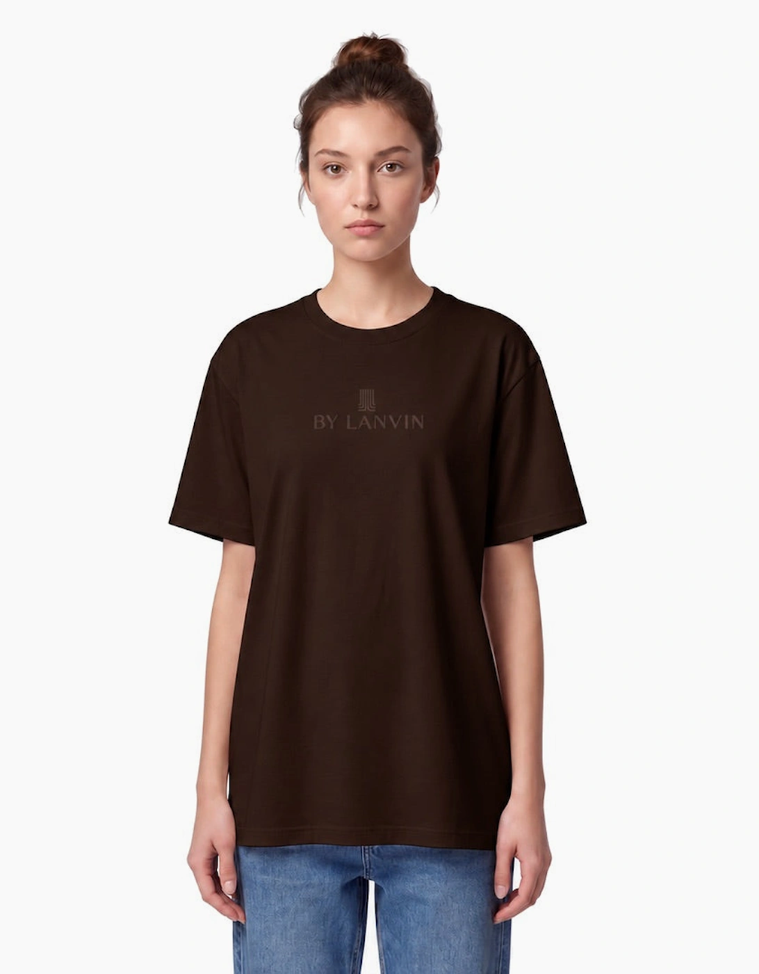 By Lanvin Embroidered Central Logo Dark Brown T-Shirt