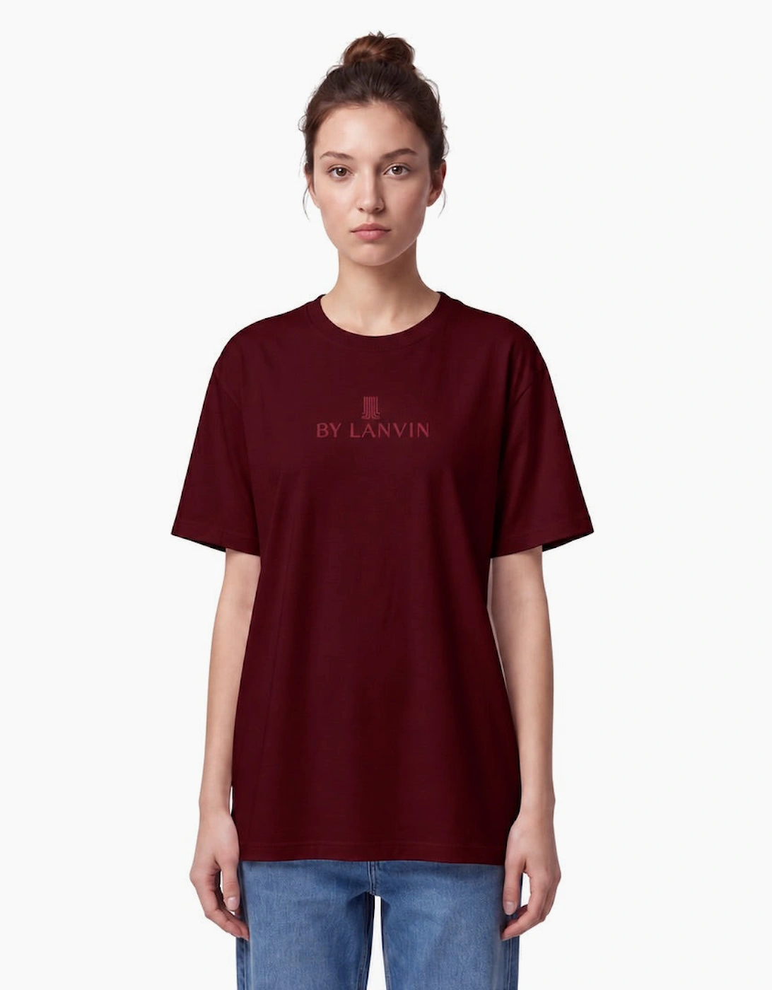 By Lanvin Embroidered Central Logo Burgundy T-Shirt
